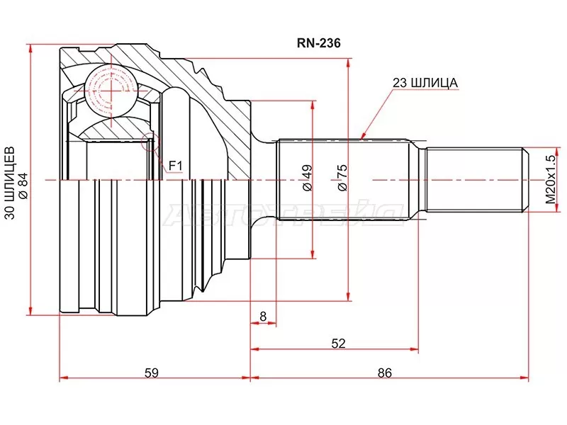 Шрус наружный RENAULT LOGAN 10- /NISSAN ALMERA GA15 12- (SAT: RN-236)