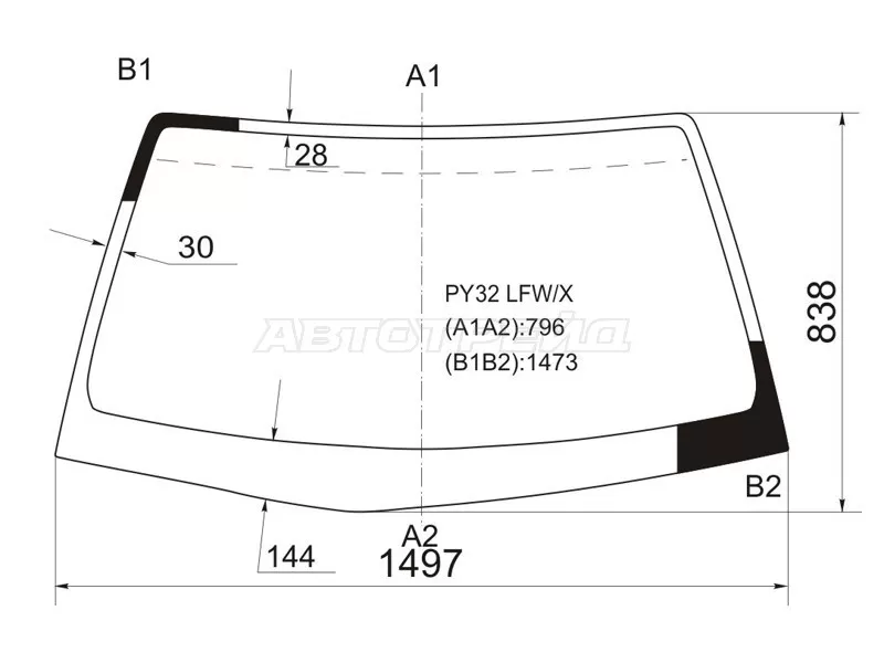 Стекло лобовое Nissan Cedric 91-95  / Gloria 91-95 (XYG: PY32 LFW/X)