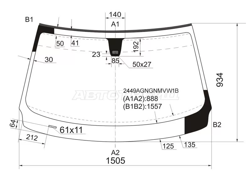 Стекло лобовое (Датчик дождя / Молдинг) BMW X3 03-10 (FUYAO: 2449AGNGNMVW1B)
