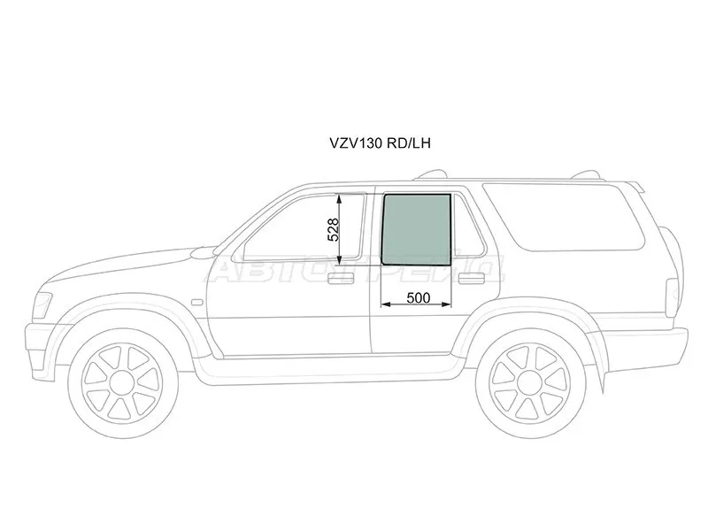 Стекло боковое опускное (Сзади / Слева / Цвет зеленый) Great Wall Safe 01-09  / Toyota 4Runner 89-95  / Hilux Surf 89-95 (XYG: VZV130 RD/LH)