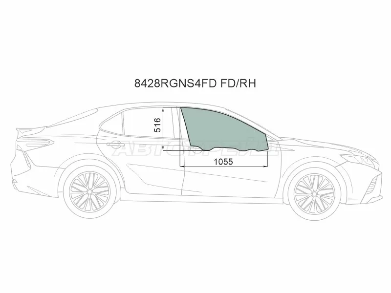 Стекло боковое опускное (Спереди / Справа / Цвет зеленый / Крепления) Toyota Camry (XV70) 17-21  / Camry UAE /USA 17-20 (XYG: 8428RGNS4FD FD/RH)
