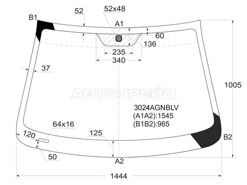 Стекло лобовое Chevrolet Captiva 06-15  / Opel Antara 06-15  / Daewoo Winstorm 06-10  / Saturn Vue 07-10 (FUYAO: 3024AGNBLV)