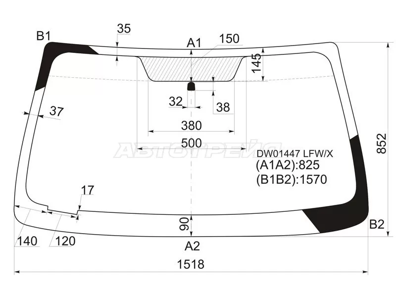 Стекло лобовое Chevrolet TrailBlazer 01-10  / Isuzu Ascender 03-09 (XYG: DW01447 LFW/X)