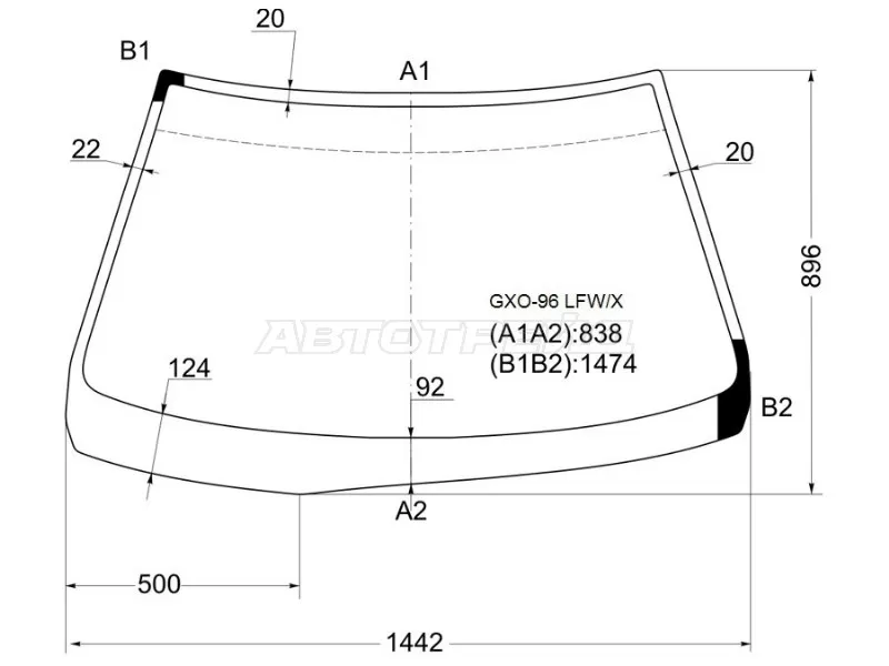 Стекло лобовое Toyota Cresta (X100) 96-01 (XYG: GXO-96 LFW/X)