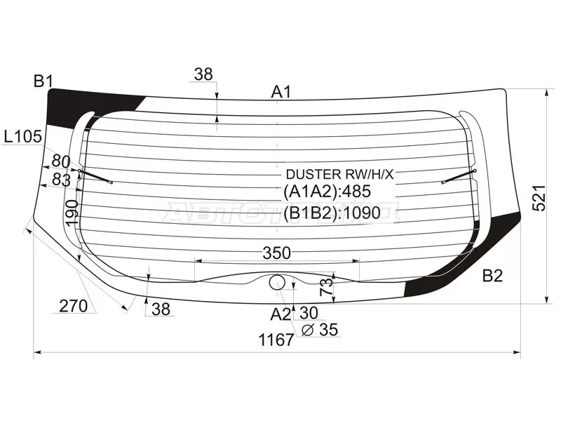 Стекло заднее (Цвет зеленый / Обогрев) Renault Duster 10-21  / Dacia Duster 10-17 (XYG: DUSTER RW/H/X)