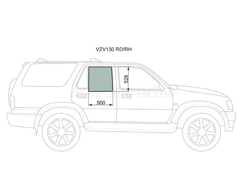 Стекло боковое опускное (Сзади / Справа / Цвет зеленый) Great Wall Safe 01-09  / Toyota 4Runner 89-95  / Hilux Surf 89-95 (XYG: VZV130 RD/RH)