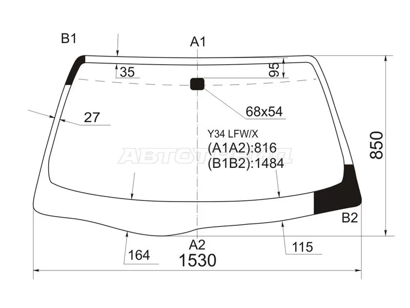 Стекло лобовое Nissan Cedric 99-04  / Gloria 99-04 (XYG: Y34 LFW/X)