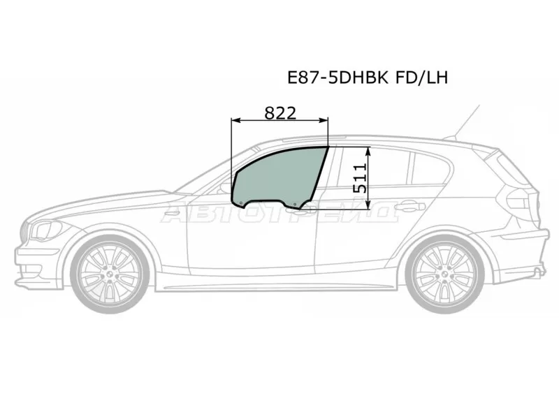 Стекло боковое опускное (Спереди / Слева / Цвет зеленый) BMW 1-Series 04-13 (XYG: E87-5DHBK FD/LH)
