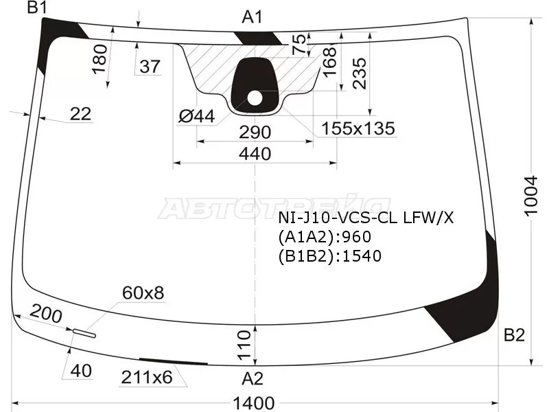 Стекло лобовое (Датчик дождя) Nissan Qashqai 06-13  / Dualis 07-14  / Qashqai+2 08-14 (XYG: NI-J10-VCS-CL LFW/X)