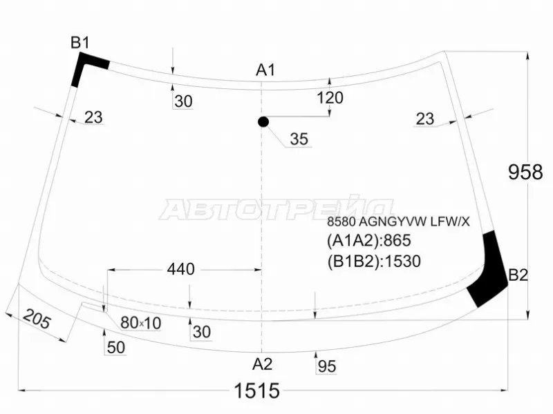 Стекло лобовое (Молдинг) Audi A3 03-13  / S3 08-12 (XYG: 8580AGNGYVW LFW/X)