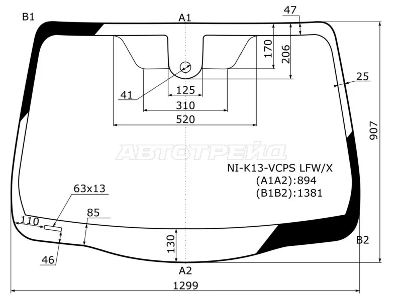 Стекло лобовое (Датчик дождя) Nissan March 10-22  / Micra 10-20 (XYG: NI-K13-VCPS LFW/X)