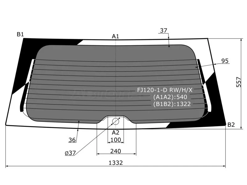Стекло заднее (Затемненное / Обогрев) Toyota Land Cruiser Prado (J120) 02-09  / Lexus GX 02-09 (XYG: FJ120-1-D RW/H/X)