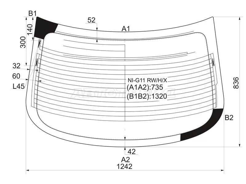 Стекло заднее (Цвет зеленый / Обогрев / Антенна) Nissan Almera 12-19  / Bluebird Sylphy 05-12 (XYG: NI-G11 RW/H/X)
