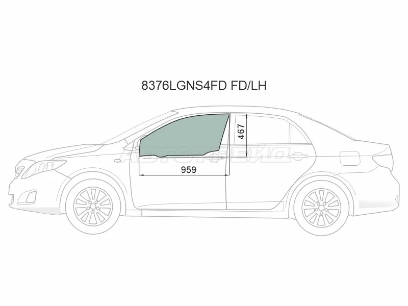 Стекло боковое опускное (Спереди/ Слева/ Цвет зеленый/ Крепления) Nissan Teana 08-14