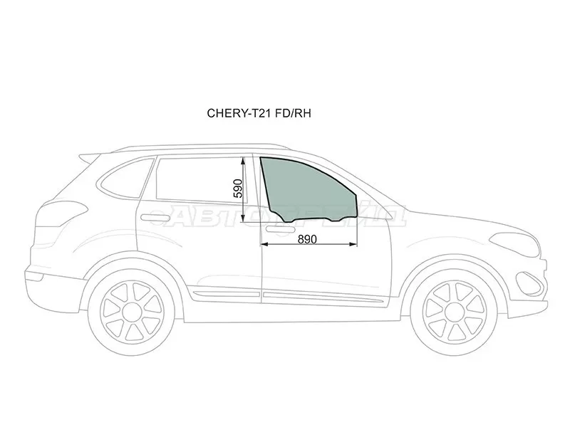 Стекло боковое опускное (Спереди / Справа / Цвет зеленый) Chery Tiggo 5 14-20 (XYG: CHERY-T21 FD/RH)