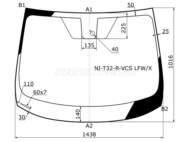 Стекло лобовое (Датчик дождя) Nissan X-Trail 13-17 (XYG: NI-T32-R-VCS LFW/X)