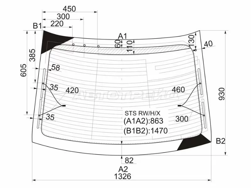 Стекло заднее (Цвет зеленый / Обогрев / Антенна) Cadillac STS 05-11 (XYG: STS RW/H/X)