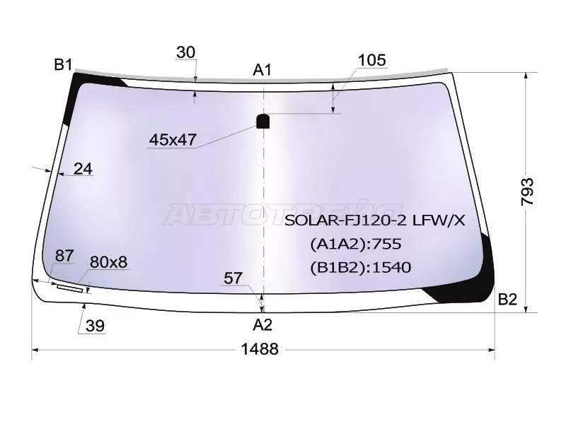 Стекло лобовое (Атермальное / Молдинг) Toyota Land Cruiser Prado (J120) 02-09  / Lexus GX 02-09 (XYG: SOLAR-FJ120-2 LFW/X)