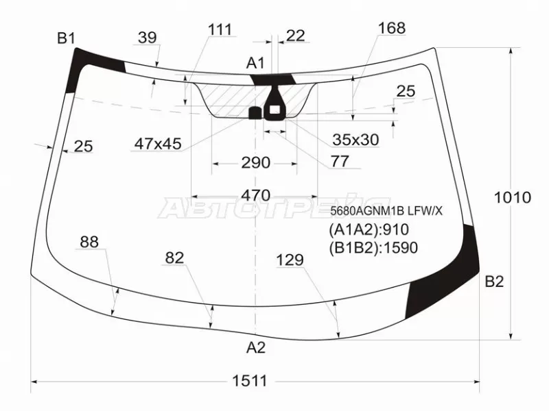 Стекло лобовое (Датчик дождя) Mitsubishi Outlander 05-12  / Citroen C-Crosser 07-12  / Peugeot 4007 07-14 (XYG: 5680AGNM1B LFW/X)
