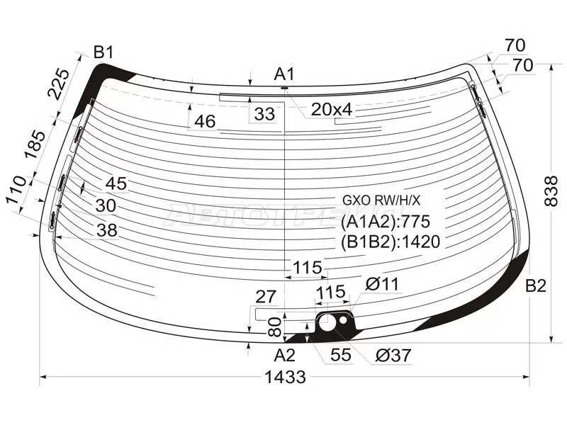 Стекло заднее (Цвет зеленый / Обогрев / Антенна) Toyota Cresta (X100) 96-01 (XYG: GXO RW/H/X)