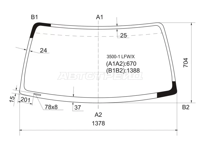 Стекло лобовое Toyota Hilux Pick Up 97-04  / 4Runner 95-02  / Hilux Surf 95-02 (XYG: 3500-1 LFW/X)