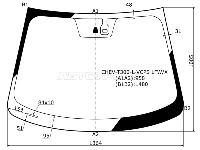 Стекло лобовое (Датчик дождя) Chevrolet Aveo 11-15 (XYG: CHEV-T300-L-VCPS LFW/X)