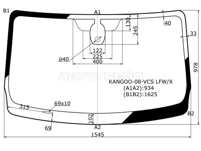 Стекло лобовое (Датчик дождя) Mercedes-Benz Citan 12-  / Renault Kangoo 08-16 (XYG: KANGOO-08-VCS LFW/X)