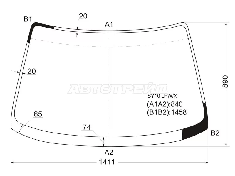 Стекло лобовое Nissan AD 90-99  / Wingroad 96-99  / Mazda Familia 94-99  / Nissan Sunny California 90-96  / Xterra 00-01 (XYG: SY10 LFW/X)
