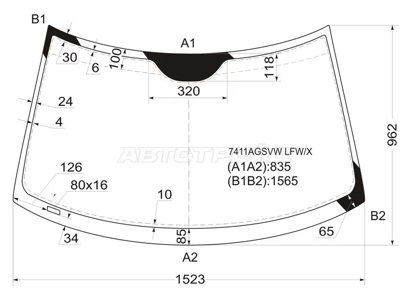 Стекло лобовое Cadillac BLS 06-10  / Saab 9-3 02-14 (XYG: 7411AGSVW LFW/X)