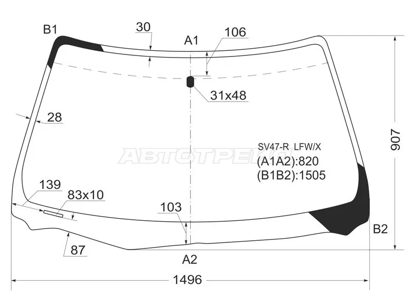 Стекло лобовое TOYOTA WINDOM 96-01 (XYG: SV47-R LFW/X)