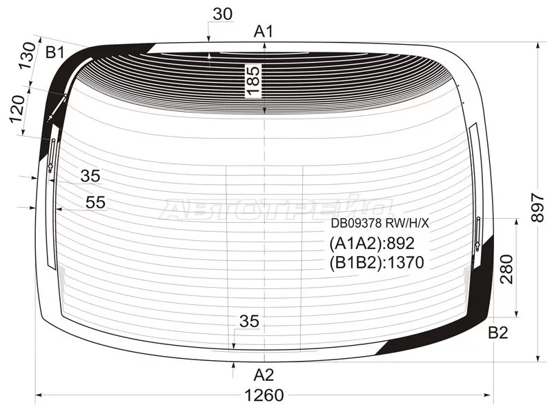 Стекло заднее (Цвет зеленый / Обогрев / Антенна) Chrysler 300M 98-04 (XYG: DB09378 RW/H/X)