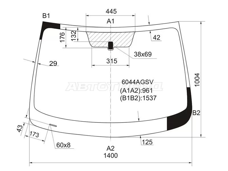 Стекло лобовое Nissan Qashqai 06-13  / Dualis 07-14  / Qashqai+2 08-14 (AGC: 6044AGSV)