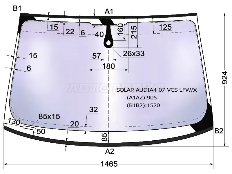 Стекло лобовое (Атермальное / Датчик дождя / Молдинг) Audi A4 08-12  / S4 08-11 (XYG: SOLAR-AUDIA4-07-VCS LFW/X)