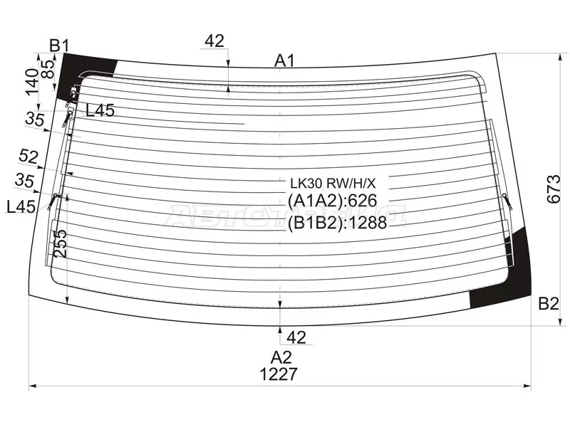 Стекло заднее (Цвет зеленый / Обогрев / Антенна) Toyota Belta 05-12  / Vios 07-13  / Yaris 05-13 (XYG: LK30 RW/H/X)