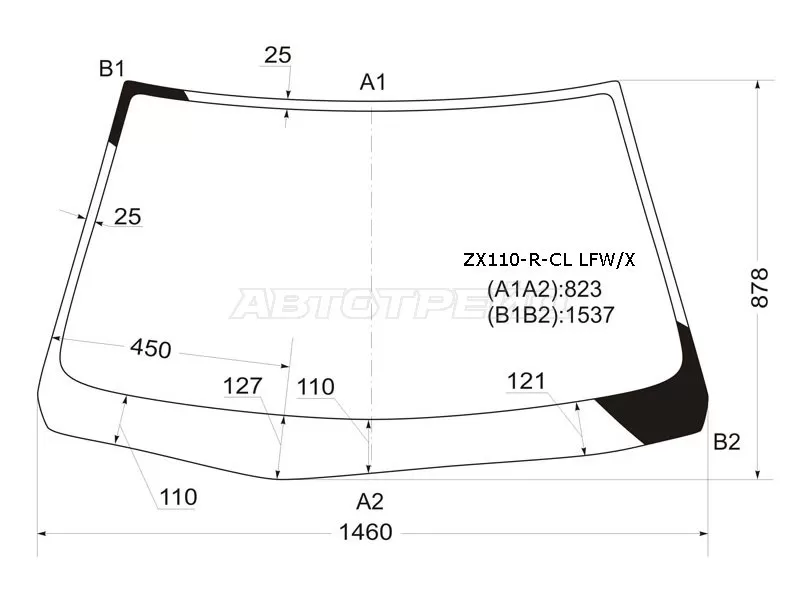 Стекло лобовое Toyota Mark II (X110) 00-04  / Mark II Wagon Blit 02-07 (XYG: ZX110-R-CL LFW/X)