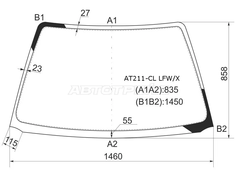 Стекло лобовое Toyota Avensis (T220) 97-03  / Caldina (T210) 97-02 (XYG: AT211-CL LFW/X)