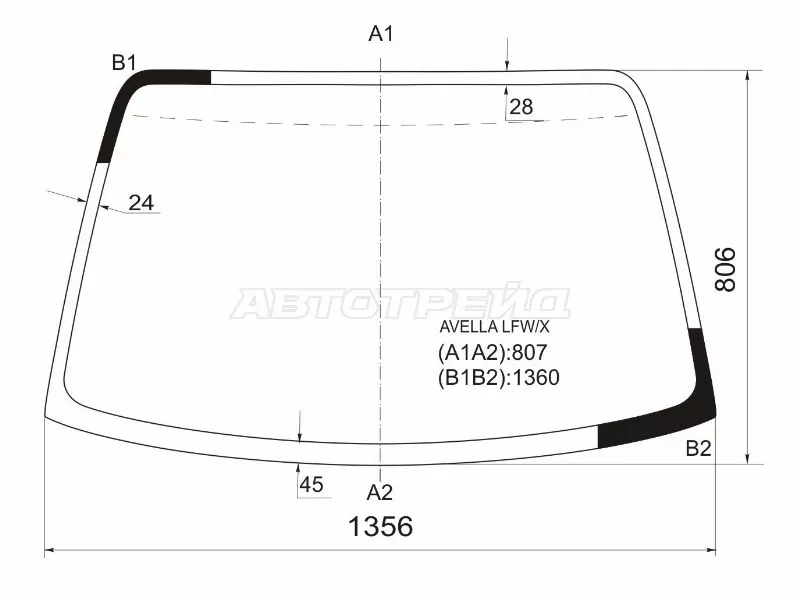 Стекло лобовое Ford Aspire 94-98  / Kia Avella 97-00 (XYG: AVELLA LFW/X)