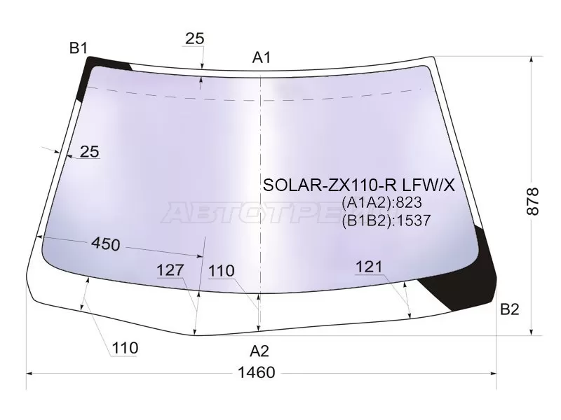 Стекло лобовое (Атермальное) Toyota Mark II (X110) 00-04  / Mark II Wagon Blit 02-07 (XYG: SOLAR-ZX110-R LFW/X)