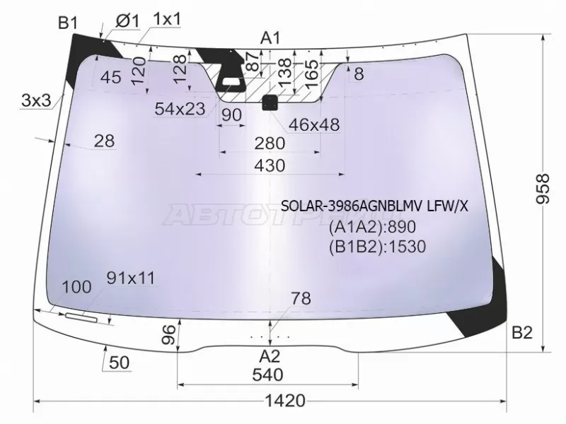 Стекло лобовое (Атермальное / Датчик дождя) Honda Accord 02-08  / Acura TSX 03-08 (XYG: SOLAR-3986AGNBLMV LFW/X)