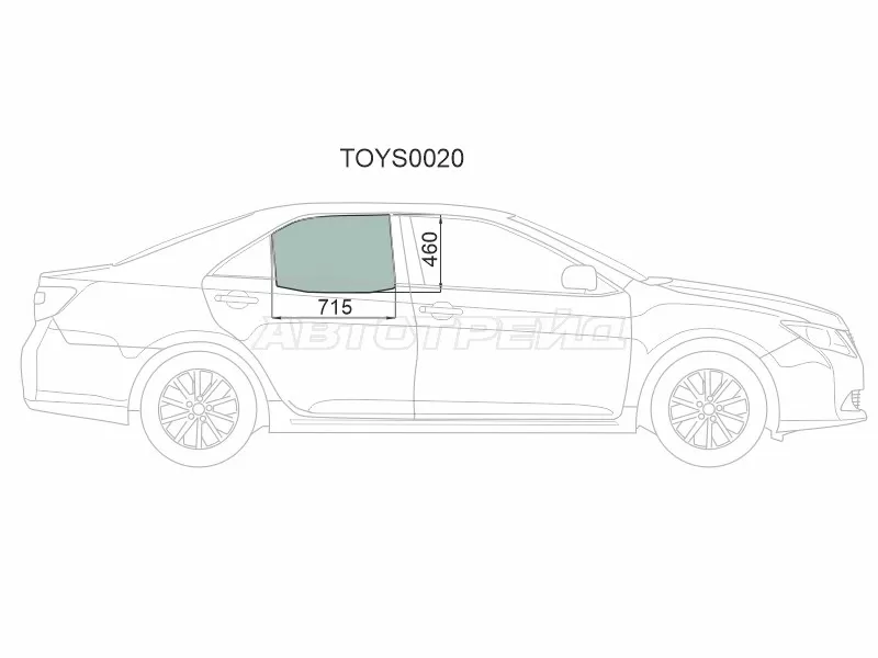 Стекло боковое опускное (Сзади / Справа / Цвет зеленый) Toyota Camry (XV50) 11-21  / Camry UAE /USA 11-17 (KMK: TOYS0020)