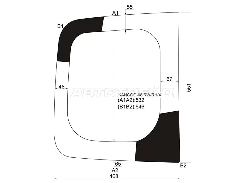 Стекло заднее (Цвет зеленый) Renault Kangoo 08-16 (XYG: KANGOO-08 RW/RH/X)
