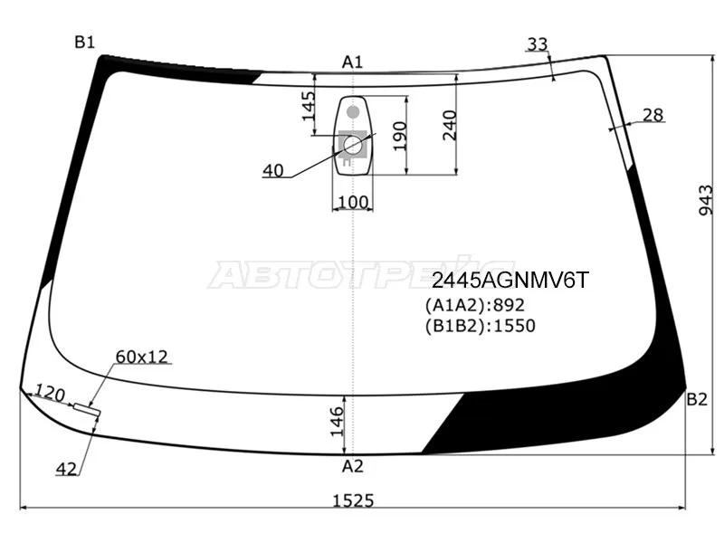Стекло лобовое (Датчик дождя / Круглый датчик дождя) BMW 5-Series 07-10 (FUYAO: 2445AGNMV6T)