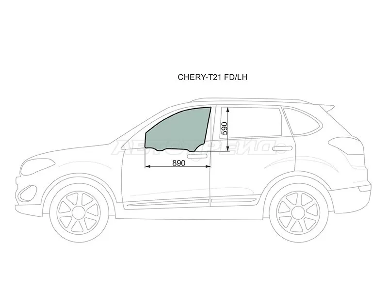 Стекло боковое опускное (Спереди / Слева / Цвет зеленый) Chery Tiggo 5 14-20 (XYG: CHERY-T21 FD/LH)
