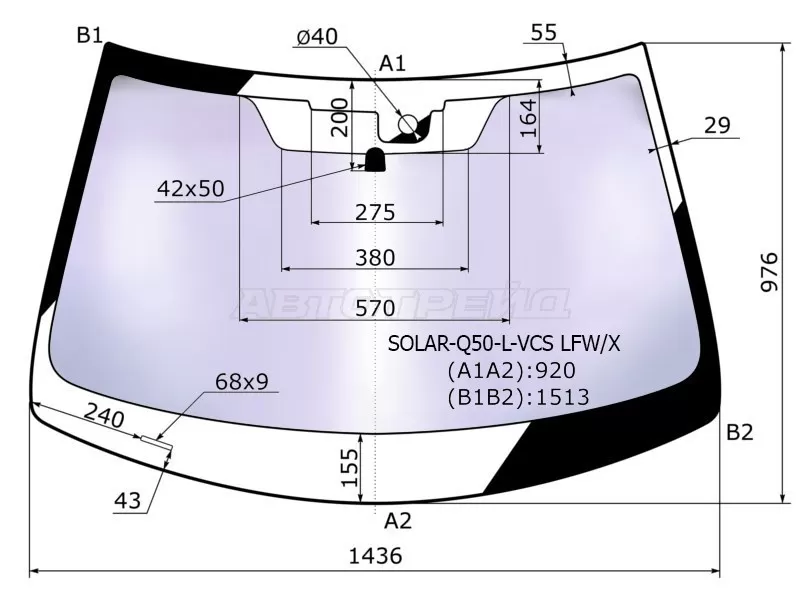 Стекло лобовое (Атермальное / Датчик дождя) Infiniti Q50 14- (XYG: SOLAR-Q50-L-VCS LFW/X)