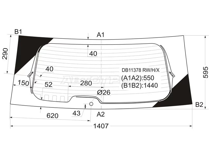 Стекло заднее (Цвет зеленый / Обогрев) Chrysler Grand Voyager 08-15  / Town&Country 08-15  / Voyager 07-16  / Dodge Caravan 07-18 (XYG: DB11378 RW/H/X)
