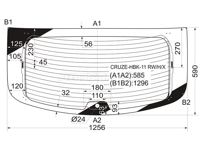 Стекло заднее (Цвет зеленый / Обогрев / 5D HBK) Chevrolet Cruze 12-15 (XYG: CRUZE-HBK-11 RW/H/X)
