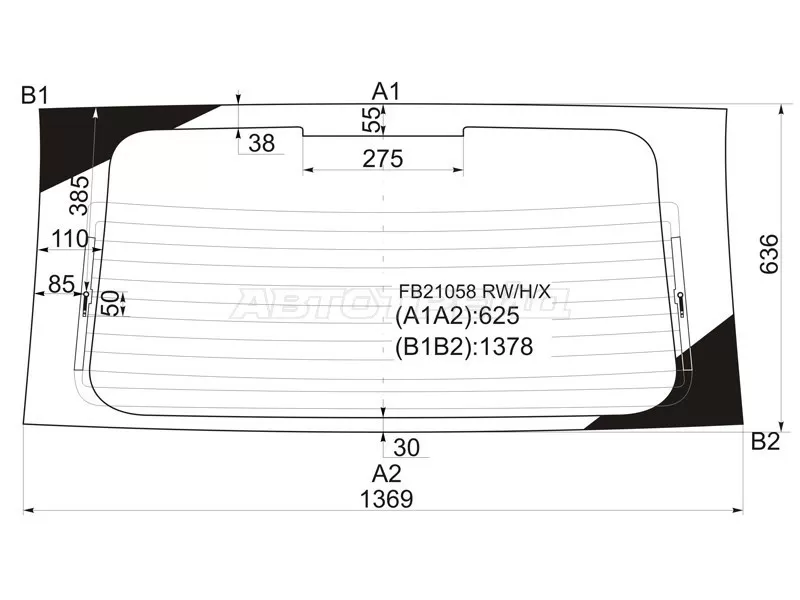 Стекло заднее (Цвет зеленый / Обогрев) Acura MDX 00-06  / Honda MDX 03-06 (XYG: FB21058 RW/H/X)