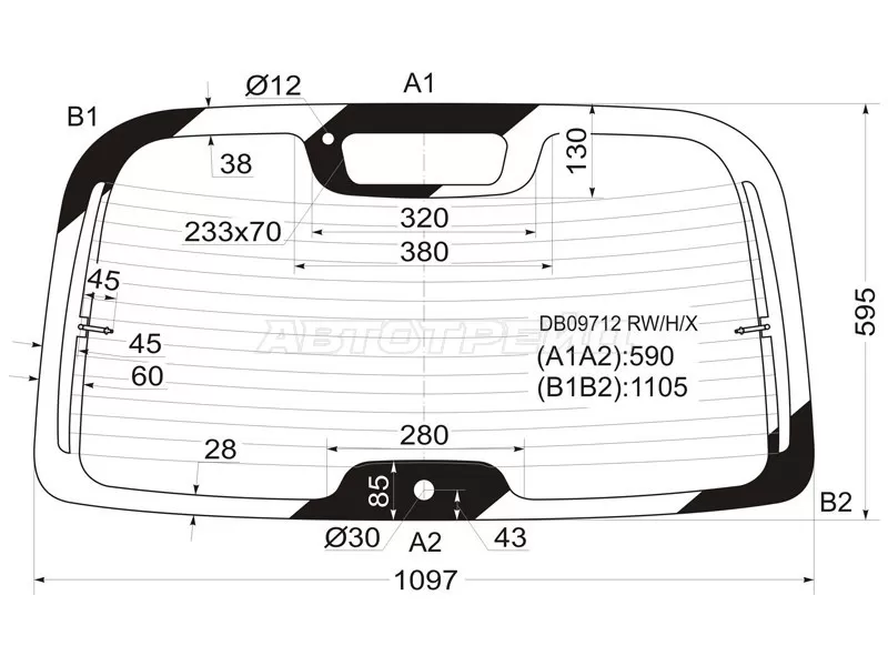Стекло заднее (Цвет зеленый / Обогрев) Chrysler PT Cruiser 00-10 (XYG: DB09712 RW/H/X)
