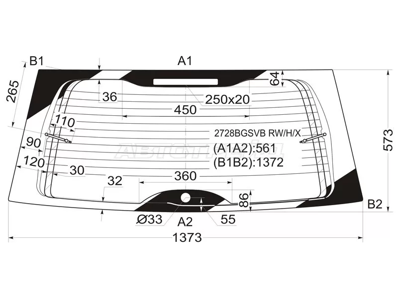 Стекло заднее (Цвет зеленый / Обогрев) Citroen C8 02-14 (XYG: 2728BGSVB RW/H/X)