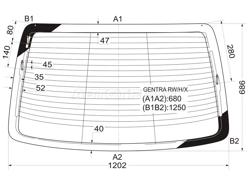 Стекло заднее (Цвет зеленый / Обогрев / Антенна) Chevrolet Aveo 05-11  / Nexia 20-  / Daewoo Gentra 05-11  / Ravon Nexia R3 16-  / ЗАЗ Вида 12-14 (XYG: GENTRA RW/H/X)